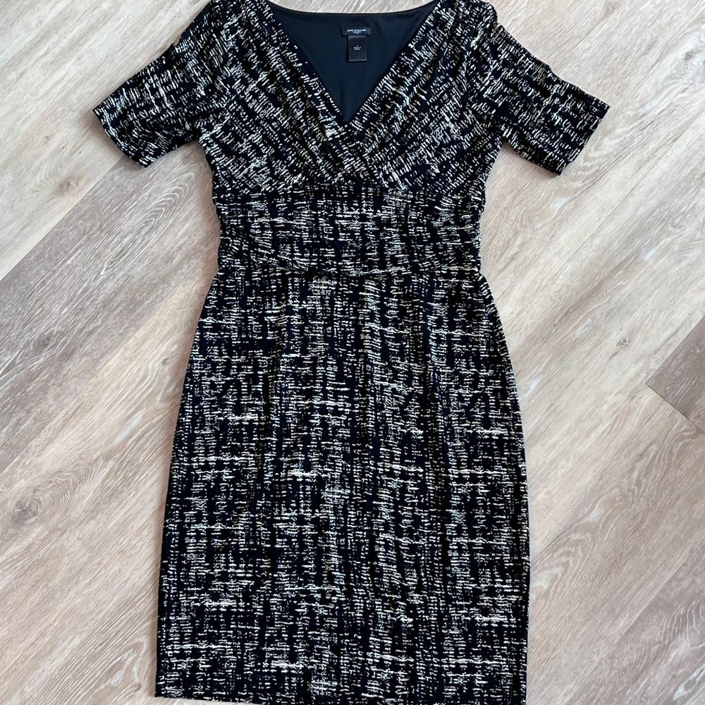 ANN TAYLOR Black & Cream Short Sleeve Dress